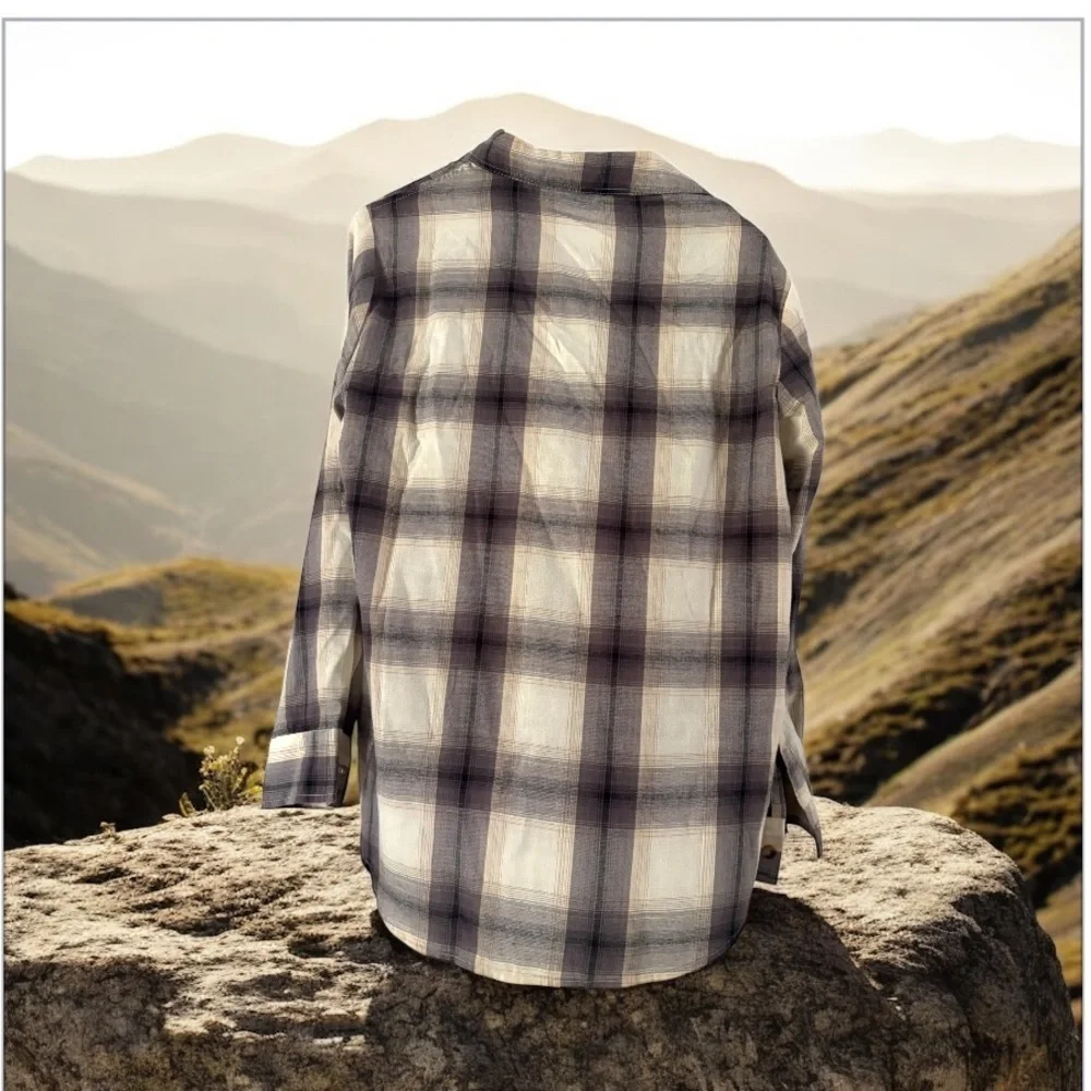 Sanctuary plaid Lightweight Button Down Top NWOT - Picture 2 of 3